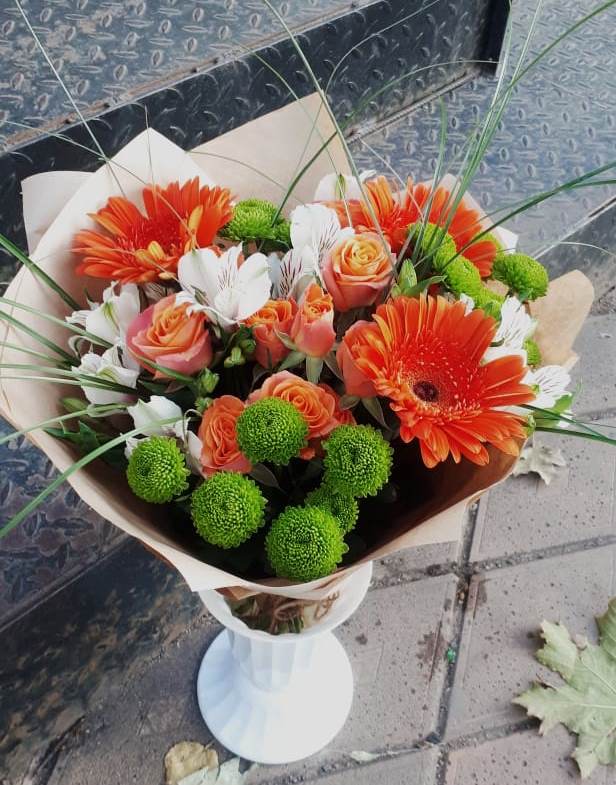 Букет цветов из: Герберы, Хризантемы, Альстромерии и Розы в Тасеево