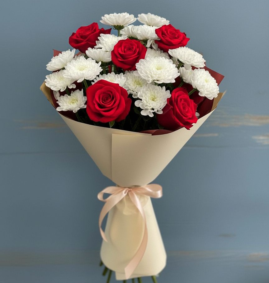 Букет цветов из: Розы и Хризантемы в Тасеево