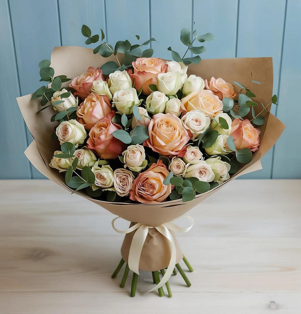 Букет цветов из: Альстромерии и Розы в Тасеево