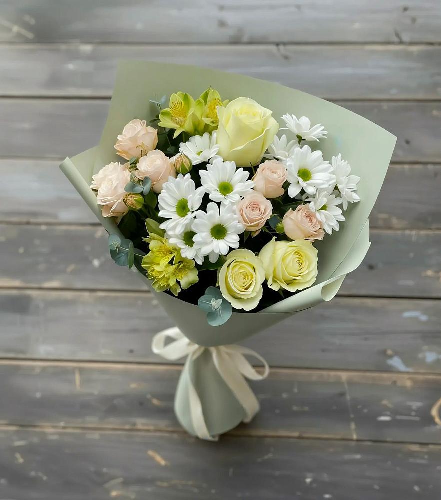 Букет цветов из: Альстромерии, Розы и Хризантемы в Тасеево