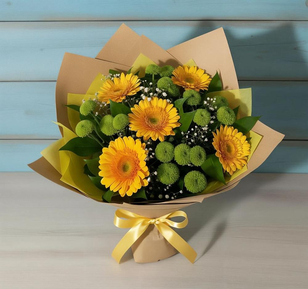 Букет цветов из: Герберы и Хризантемы в Тасеево