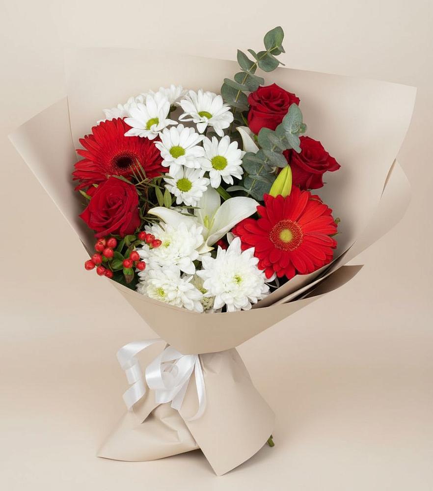 Букет цветов из: Розы, Хризантемы, Герберы и Лилии в Тасеево