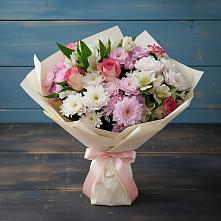 Букет цветов из:  Хризантемы, Альстромерии и Розы в Тасеево