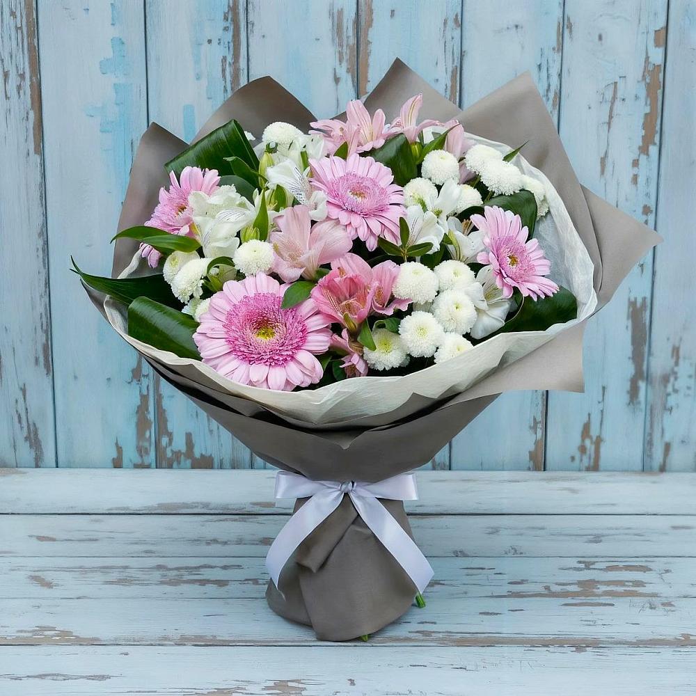 Букет цветов из: Герберы, Альстромерии и Хризантемы в Тасеево