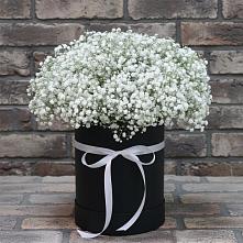 Цветочная композиция из Гипсофила в шляпной коробке в Тасеево